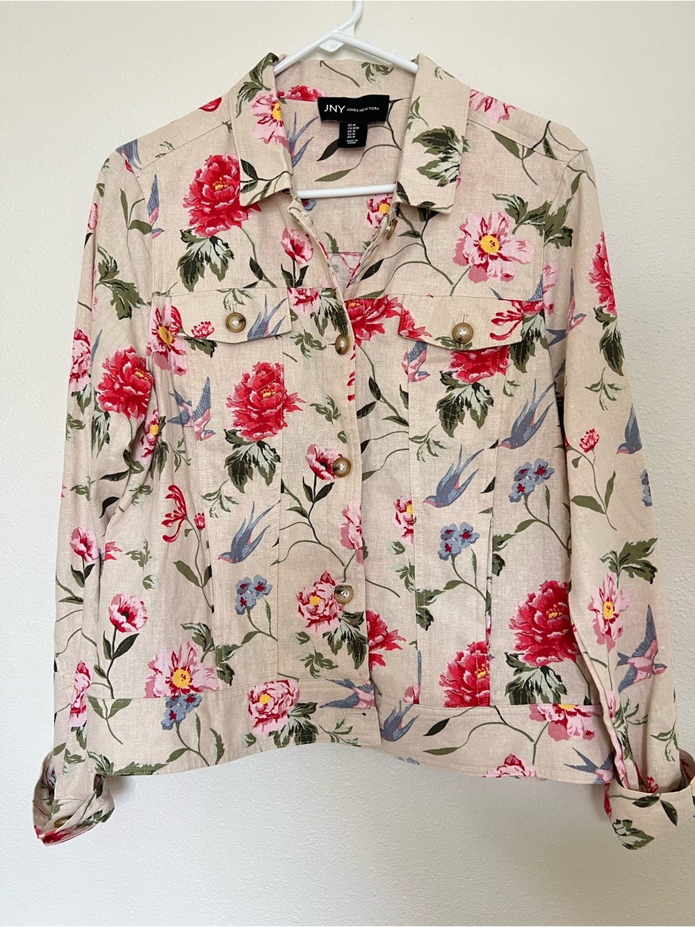 JNY JONES NEW YORK Women's Floral Linen Blend Jacket Casual Boho Resort M NWT